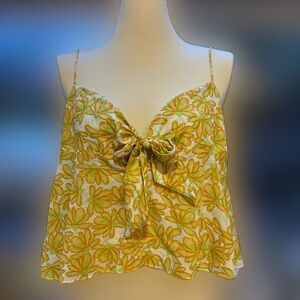 Zara Yellow Floral Boho Baby Doll Crop Top Matching Set Piece Size XL